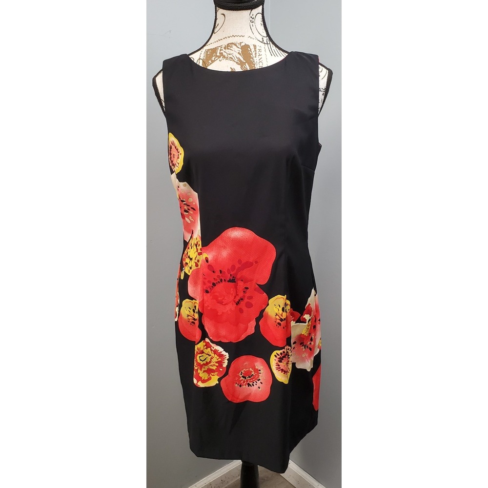 AB Studio Shift Dress Womens 10 Multi Floral Sleeveless Boat Neck Back Zip